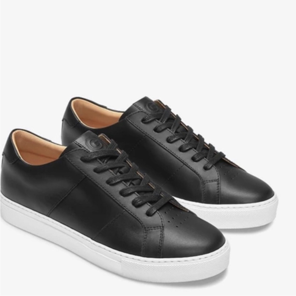 Black Leather Low-Top Sneakers with White Sole